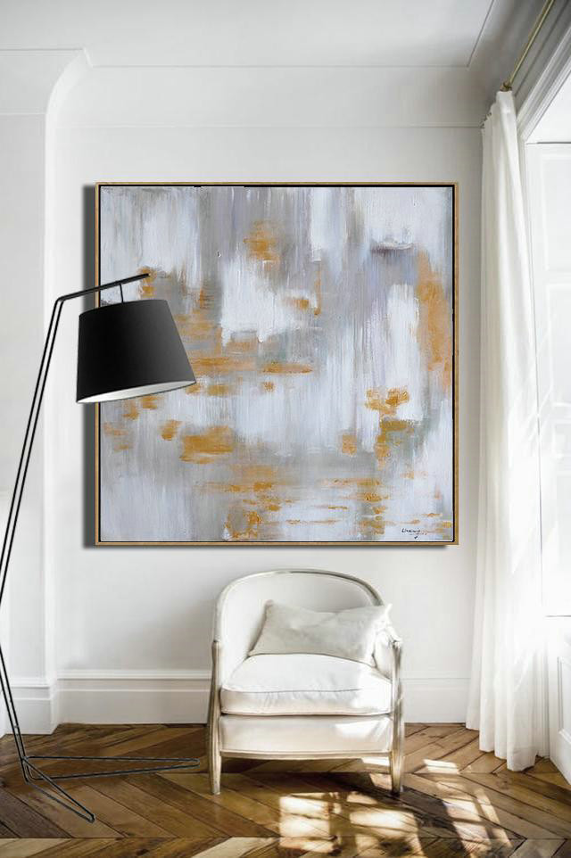 Extra Large Acrylic Painting On Canvas,Large Abstract Landscape Oil Painting On Canvas,Hand-Painted Canvas Art,Glod,White,Grey.etc